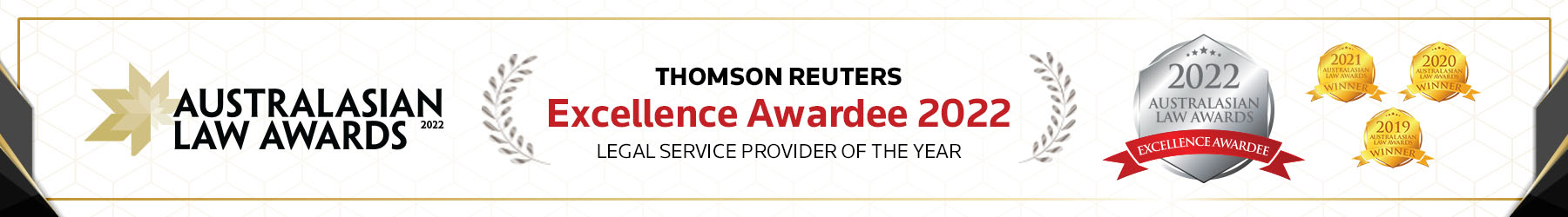 Thomson Reuters - Award 2022, Winners 2019,2020 & 2021 - Legal service provider of the year