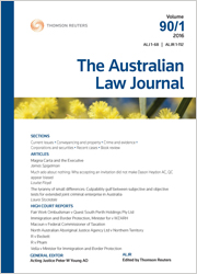 The Australian Law Journal Volume 90/6, 2016