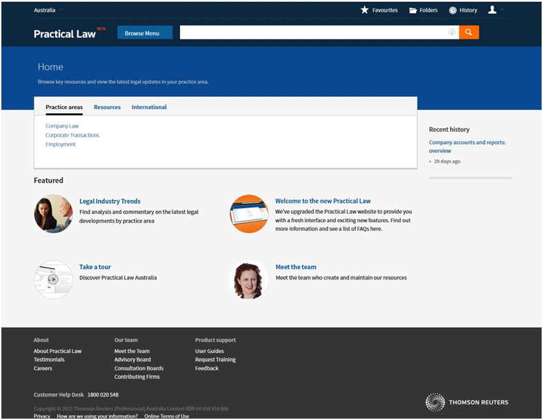 Practical Law homepage