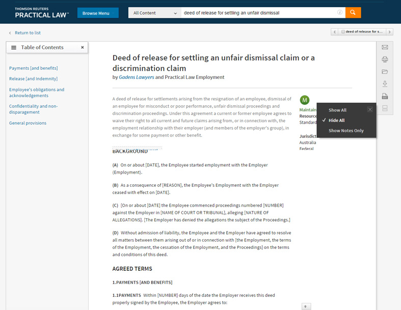 Standard documents and clauses